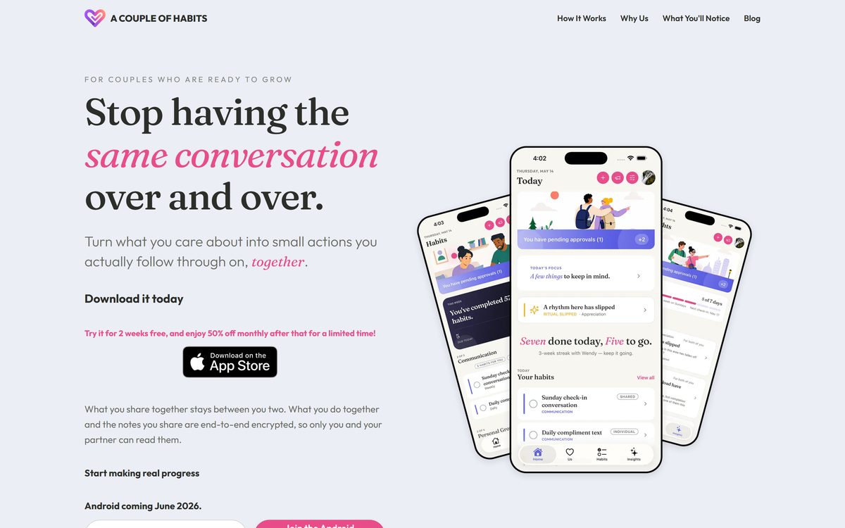 A Couple of Habits, couples habit tracking app